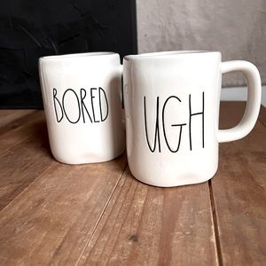 Rae Dunn Mugs set of 2 - Bored Mug - Ugh Mug